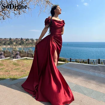 SoDigne Bordo Seksi Mermaid Örgün Abiye 2022 Yan Bölünmüş Balo elbisesi Uzun Kapalı Omuz Vestidos De Gala