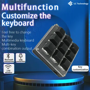 9 Tuşlu Kablosuz Özel Klavye 2.4 G USB Bluetooth 3 Mod Çalışırken değiştirilebilir Düğmeler 3 Uygulama Sahneleri Anahtar Özelleştirme