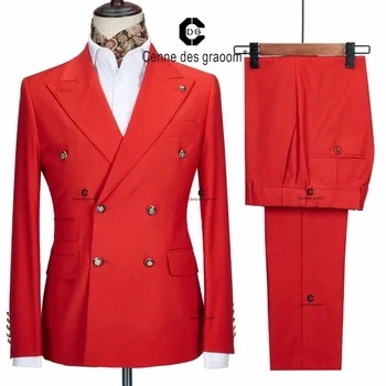 Bosdan Gulden Yeni Erkek Takım Elbise kışlık ceketler Kruvaze Kişiye Özel 2 Parça Altın Düğme Blazer Pantolon Düğün Kostüm Homme