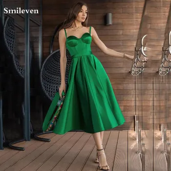 Smileven Yeşil Kısa balo kıyafetleri 2021 Sevgiliye Boyun A-Line Parti Elbiseler Prenses Saten Corsset Örgün Önlük