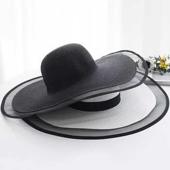 15CM Geniş Ağızlı Hasır Şapka Dantel plaj şapkaları Kadın Moda Bayanlar Yaz Yeni 2020 UV Koruma Katlanabilir Güneş Gölge Kap Güneş Şapka