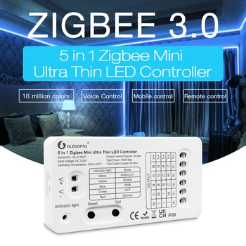 Gledopto Zıgbee 3.0 Mini 5 in 1 LED Şerit Denetleyici CW WW / RGBW / RGBCCT Ultra İnce Dimmer APP / Ses / RF Uzaktan Kumanda 5V 12V 24V