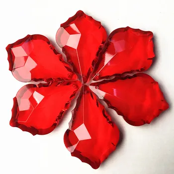 100 adet 63mm Kırmızı Kristal Akçaağaç Yaprağı Prizmalar Kolye, Kristal avize parçaları, Cam Lamba Kolye