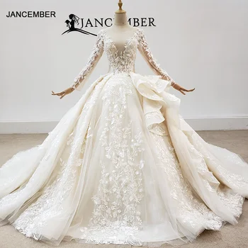 Şampanya düğün elbisesi 2022 Aplikler Kristal Payetli Dantel Uzun Kollu Derin V Yaka balo elbisesi HTL1926 vestidos de novia