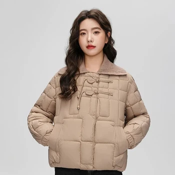 Kısa Kadın Aşağı Pamuk Ceket 2023 Sonbahar Kış Sıcak Ceket Tasarım Örme Yaka Kirpi Parkas Bayanlar Şık Kore Pamuk Dış Giyim