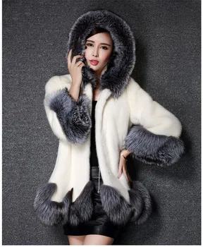 Sonbahar Kış Moda kadın Yüksek Kaliteli Kapşonlu Faux Kürk Ceket D886