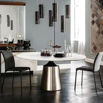 Italyan yemek masası küçük daire için ev kaya döşeme ışık lüks yuvarlak masa Modern Minimalist İskandinav ev mobilyaları