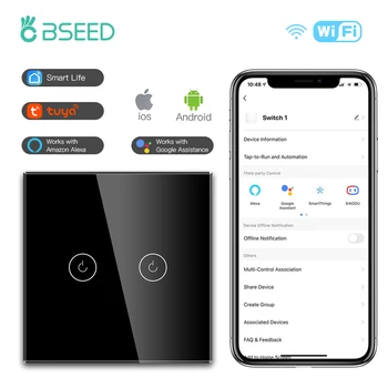 BSEED AB Standardı 2Gang Wifi Dokunmatik Anahtarı 1/2 / 3Way Akıllı Cam Duvar Anahtarları Google Ev Tuya Alexa Kablosuz App Ses Kontrolü