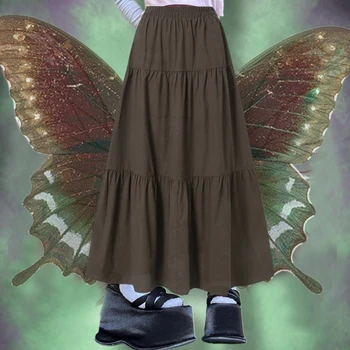 Y2K Estetik Fairycore Vintage Pilili Etek Kore Moda Harajuku Grunge Yüksek Bel Uzun Etek Retro Rami pamuklu giysiler