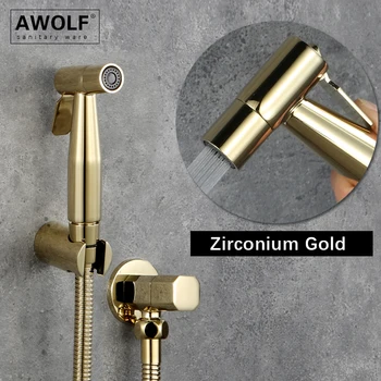 Awolf parlak ışık altın hijyenik duş paslanmaz çelik tuvalet bide püskürtme seti Shattaf duş başlığı Anal duş sistemi AP2101
