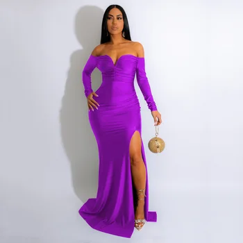 Ünlü Bodycon Elbise Seksi Göğüs Wrap Raglan Kollu Kat Uzunluk Etekler Moda Merserize Bayan Doğum Günü Partisi Salıncak Elbiseler