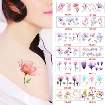 Su geçirmez Renkli Lotus Çiçeği Dövme Etiket Yaprakları Gezegen Geçici Su Transferi Sahte Dövme Uzun Ömürlü Göğüs Etiket