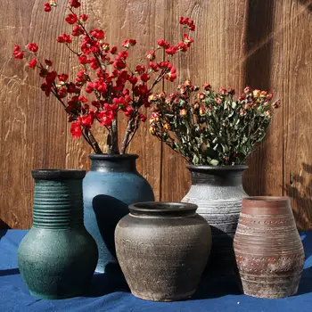 El yapımı Seramik Vazo Ev Dekorasyon Vazo Saksı Oturma Odası Dekorasyon Retro Vazo Çiçek kil saksı Kurutulmuş Çiçekler ile