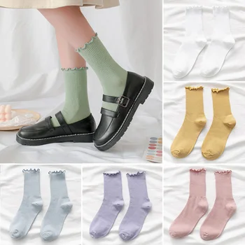 Ahşap Kulak Çorap kadın Dantel Düz Renk Çorap Yeni Koreli kadın Rahat Pamuklu Çorap Sevimli Kazık Çorap Bahar Ve Yaz Sox