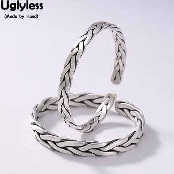 Uglyless 100 % Gerçek Katı 999 Güzel Gümüş El Yapımı Dokuma Bilezik Severler Açık Bilezik Bükülmüş Tay Gümüş Çiftler Güzel Takı