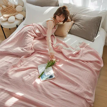 Yaz Renkli Yorgan Modern Stil Katı Pamuk Gazlı Bez Havlu Battaniye Yatak Örtüleri Yatak kanepe kılıfı Dekoratif 200 * 230 cm