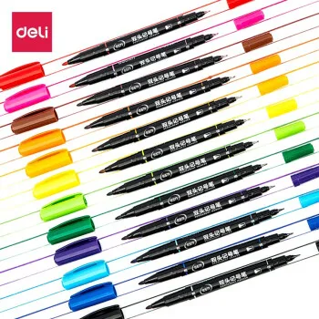 12 Adet / grup Deli S571 Renk Çift Kafa işaretleyici kalem 12 Renk Yağlı çocuk El Boyama Sanat Kanca Kalem İnme resim kalemi