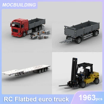 RC Flatbed Euro Kamyon ve Adım Güverte Yarı Römork ve Forklift 1: 21 Ölçekli Model MOC Yapı Taşları Araya Tuğla Taşıma Oyuncaklar