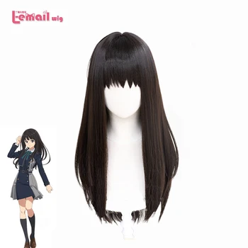 L-email peruk Sentetik Saç Lycoris Geri Tepme Inoue Takina Cosplay Peruk Lycoris Geri Tepme Peruk 65cm Uzun Siyah İsıya Dayanıklı Peruk