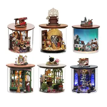 Ahşap dollhous Minyatür Rüya Şişe Ev Dekor Küçük 3d Bina Bulmaca Bebek Evi model seti Kız Erkek Çocuklar için