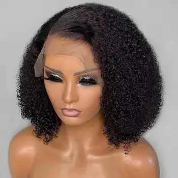 Afro Kinky Kıvırcık 360 Dantel Ön Koparıp Remy İnsan Saç Peruk Afrika-Amerikan Kadınlar için 180 Yoğunluk 5x5 Dantel Kapatma Peruk
