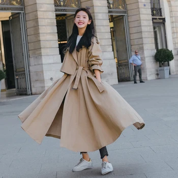 Moda Kore Tarzı Kadın Trençkot Kemer ile Ofis Bayan Silgi Ceket Gevşek Pelerin X Uzun Giyim Giysi Bahar Sonbahar
