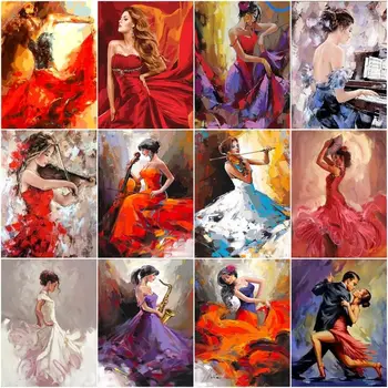 GATYZTORY Sayısına Göre DIY Resimler Dans Kadın Yetişkin Çizim Tuval Üzerine Kırmızı Etek Kız Handpainted Resim Sergisi Sanat Hediye Ev Deco