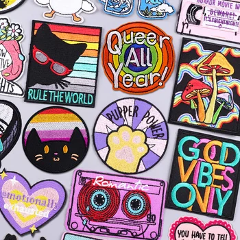 Gökkuşağı Kedi Nakış Yama Karikatür Yama Demir On Yamalar Giyim İçin Termal Yapışkan Yamalar Giysi Ceket Dikmek Sticker DIY