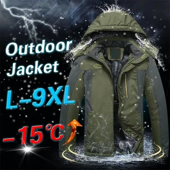 Kış Ceket Erkekler Kalın Polar Su Geçirmez Dış Giyim Askeri Ceketler erkek Rüzgarlık Ordu Parka Yağmurluk Mont Artı Boyutu 8XL 9XL