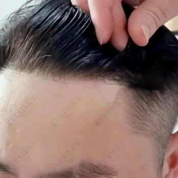 Doğal Saç Çizgisi Dantel Taban Peruk Peruk PU Etrafında Kahverengi Dalga Dayanıklı %100 % Hint İnsan Saçı Erkek Peruk Kılcal Protez