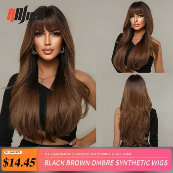 Siyah Kahverengi Ombre sentetik peruk Patlama ile Uzun Doğal Dalgalı saç Peruk Günlük Kullanım İsıya Dayanıklı kostümlü oyun saç Peruk Kadınlar için