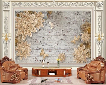 Beibehang 3D Duvar Kağıdı Avrupa Lüks 3D Altın Çiçek Takı TV Arka Plan Duvar Oturma Odası Yatak Odası Duvar fotoğraf papel de parede