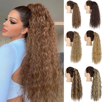XINRAN Sentetik Uzun Sahte saç parçaları İpli At Kuyruğu Uzantıları Mısır Kıvırcık Kadınlar İçin Yüksek Sıcaklık Fiber Saç Uzatma