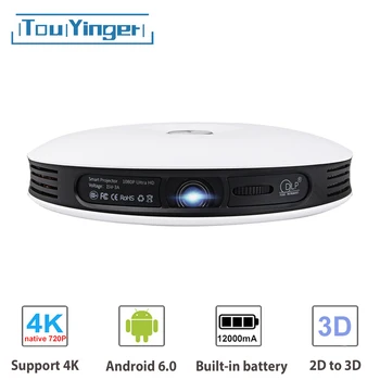 TouYinger G4 Android DLP 3D Projektör wıfı telefon için Full HD 4K video veri gösterisi Bluetooth pil Taşınabilir Ev sineması Beamer