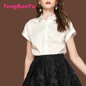 Fengbaoyu Bayanlar Pamuk Kısa kollu Beyaz Gömlek Yaz Bluz Rahat Mizaç Basit Gömlek Rahat kadın kıyafetleri