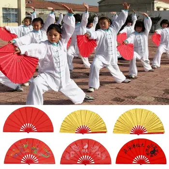 Kırmızı Chinoiserie Hediye Çin Tai Chi Dans Performansı El Kung Fu Fan Katlanır Sahne Fan Yoga Fan Plastik Kemik Fan