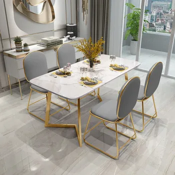 Beyaz Modern Bacaklar Metal yemek masası seti 4 Sandalye Altın İskandinav Restoran mermer yemek masası Tırnak Muebles mutfak mobilyası