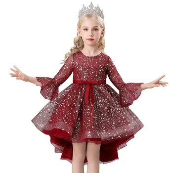 CLYFAN çocuk Elbise Çiçek Çocuk Yıldız Sequins Firar Prenses Küçük Kız Piyano Ziyafet Kabarık Elbise Dans Elbise
