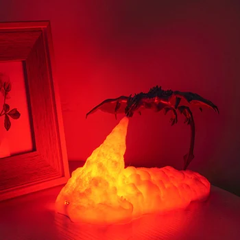 3D Baskılı Ejderha Led Gece Lambası USB şarj edilebilir gece lambası Yaratıcı LED Masa Lambası Çocuklar için Hediye Büyük 3D Ejderha Alev Oyuncak Lamba