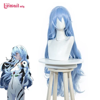 L-email peruk Sentetik Saç EVA Ayanami Rei Cosplay Peruk Anime EVA Peruk 100cm Uzun Mavi Gevşek Dalgalı Kadınlar İsıya Dayanıklı Peruk