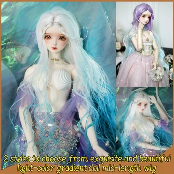 Peri Mermaid Serisi 1/6 Bjd Bebek Peruk Beyaz / Mor Mavi Degrade Uzun Kıvırcık saç aksesuarları Giyinmek Oyuncaklar kızlar için