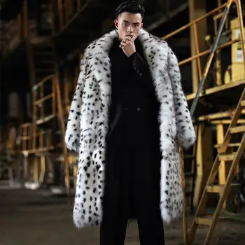 Kış Uzun Faux Kürk Ceket Erkekler Uzun Kollu Lüks Tasarımcı Giyim Kalın Sıcak Trençkot Kore Moda Faux Fox Kürk Uzun Ceket