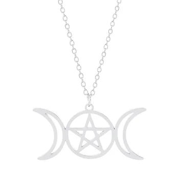 Büyücülük Ay Pentagram Muska Antik Semboller Kolye Paslanmaz Çelik Mistik Gotik Pagan Kolye Kolye Adam Kadınlar İçin
