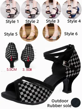 Yeni Açık Latin Dans Ayakkabıları Kadınlar için/Kızlar/Bayanlar Ekose Balo Salonu Tango Salsa Dans Sandalet Düşük Topuk 3.5 CM / 5.5 CM