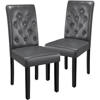 2 adet Modern Tepeli Yastıklı Yemek Sandalyesi Uzun Sırtlı, Gri Kauçuk Ahşap Bacaklar Elastik Yumuşak Köpük yemek sandalyeleri İskandinav Mobilya