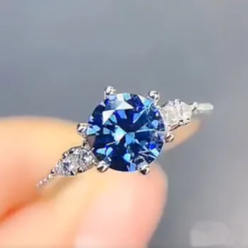 Yeni çatırtı mavi moissanite yüzük kadınlar takı nişan yüzüğü düğün için gerçek 925 gümüş yüzük doğum günü hediyesi 1 karat mücevher
