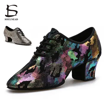 Latin Salsa Dans Ayakkabıları Kadın Kadın Caz dans ayakkabıları Renkli Topuk 5cm Yumuşak Taban Balo Salonu Tango Ayakkabı Bayan Dans Sneakers