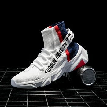 Marka Açık erkek Yüksek Top Sneakers Nefes Örgü Dantel-Up Rahat spor ayakkabı Erkek koşu ayakkabıları kaymaz basketbol ayakkabıları