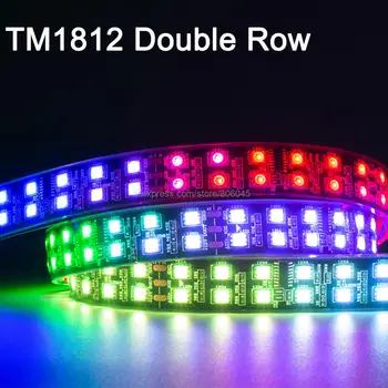 DC12V 5 m Rüya Renk TM1812 Piksel LED Şerit Çift sıralı LED ışık TM1812 IC 5050 120 leds / M IP20 IP67 Su Geçirmez RGB Esnek Bant