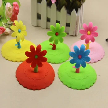 1 Adet Kupa Kapağı Sevimli Çiçekler Süslüyor Su İçme Bardağı Kapağı Mutfak Silikon anti-toz kase kapağı fincan contaları Cam Kap